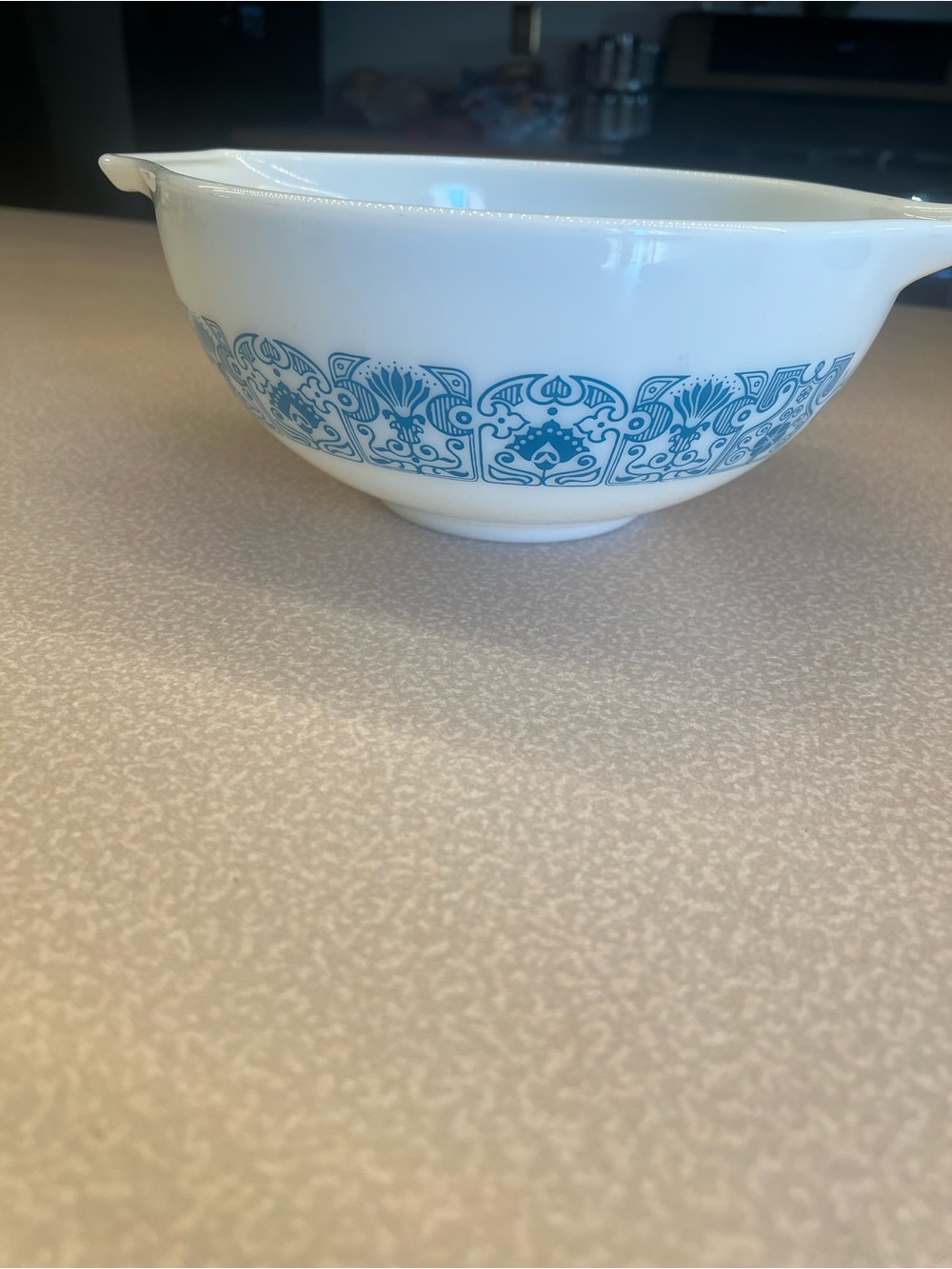 Vintage Pyrex Cinderella mixing bowl. 1/2 qt. with Teal-Blue Decorative Band